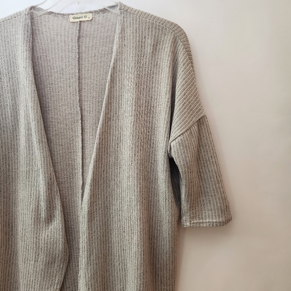 Ginger G Open Front Cardigan in Greige womens size large - Picture 2 of 13